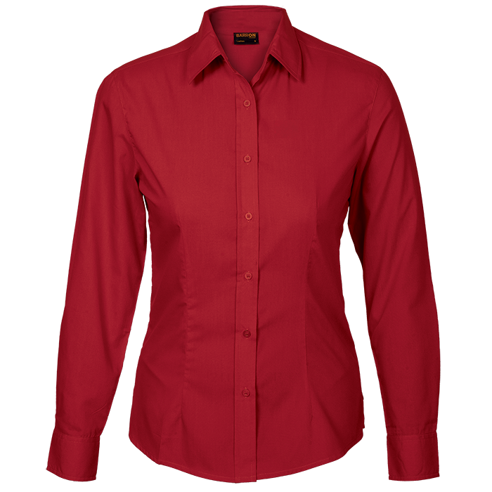 Ladies Basic Poly Cotton Blouse Long Sleeve Red / SML / Regular - Shirts-Corporate