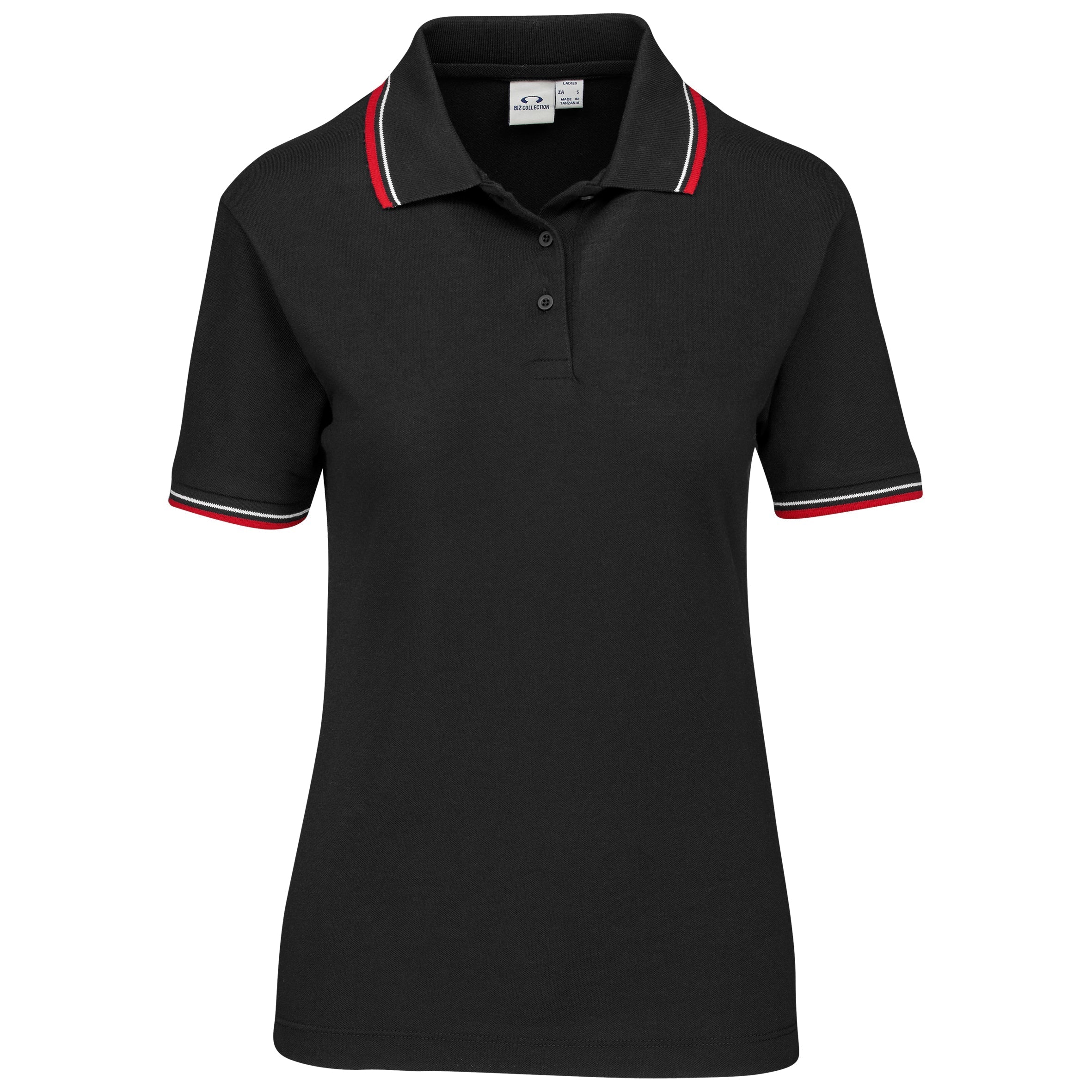 Ladies Cambridge Golf Shirt - Black Only-2XL-Black With Red-BLR