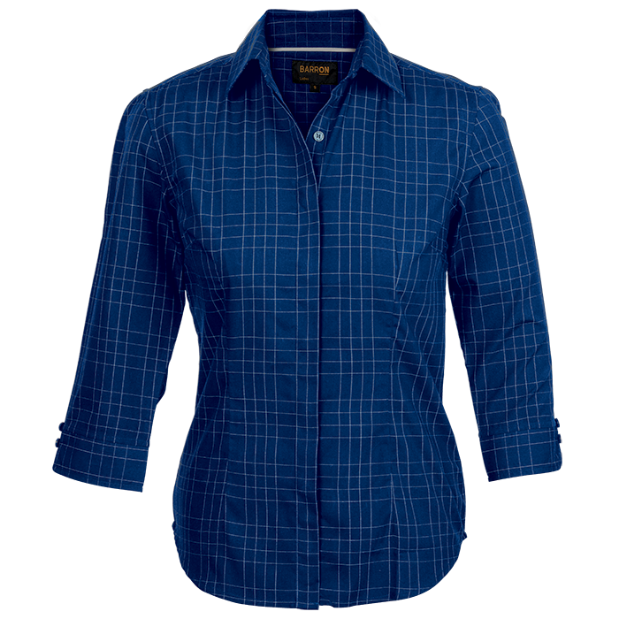 Ladies Hamilton Check Blouse Royal / SML / Regular - Shirts-Corporate