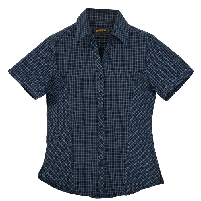 Ladies Pioneer Check Blouse Short Sleeve  Navy / XS /