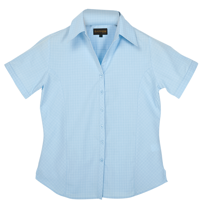 Ladies Pioneer Check Blouse Short Sleeve  Sky Blue / 