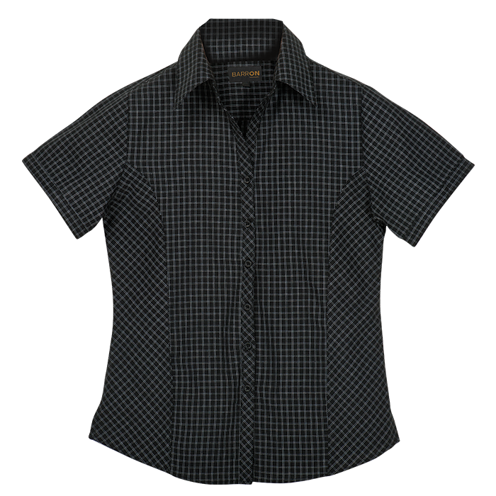 Ladies Pioneer Check Blouse Short Sleeve  Black / XS 