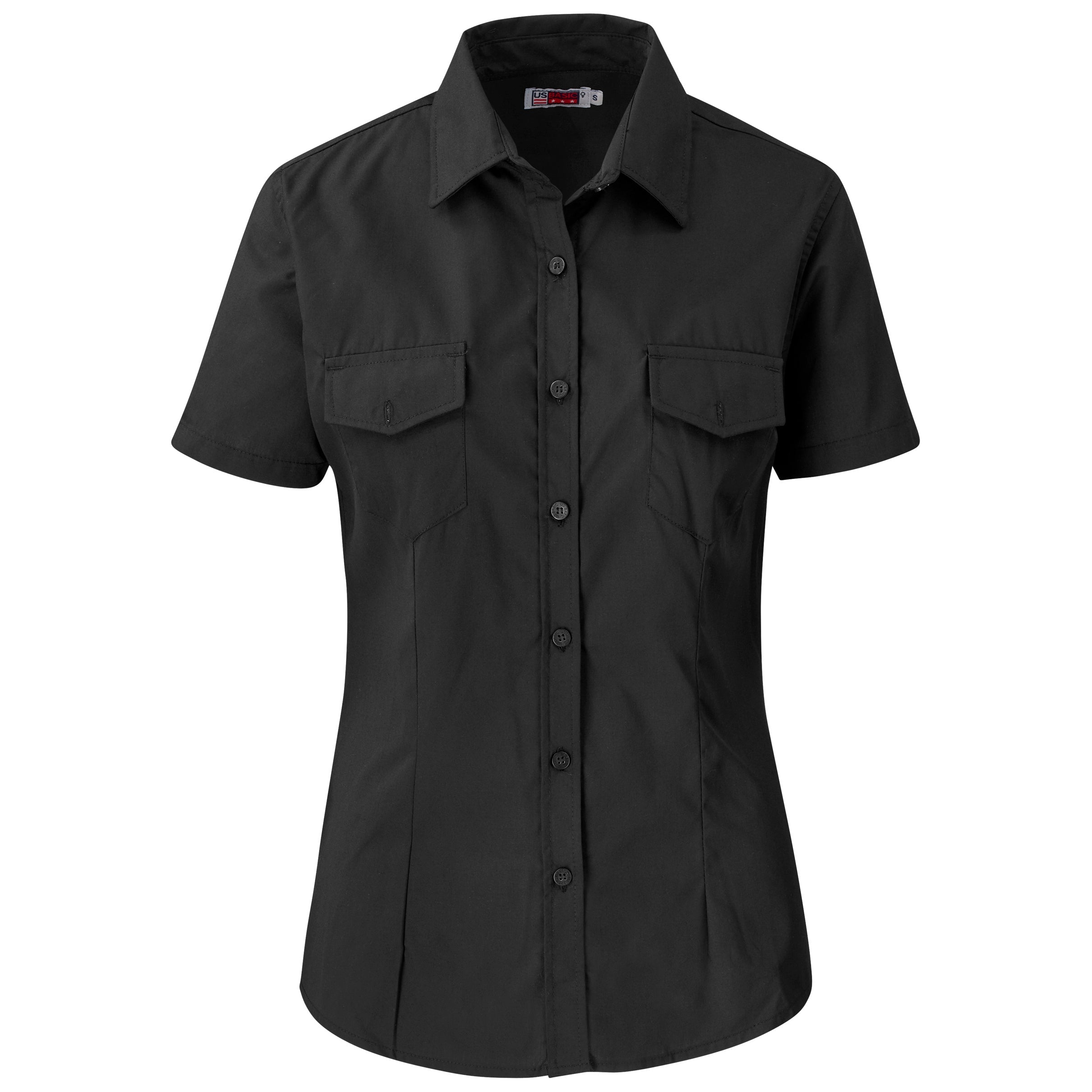 Ladies Short Sleeve Kensington Shirt-L-Black-BL