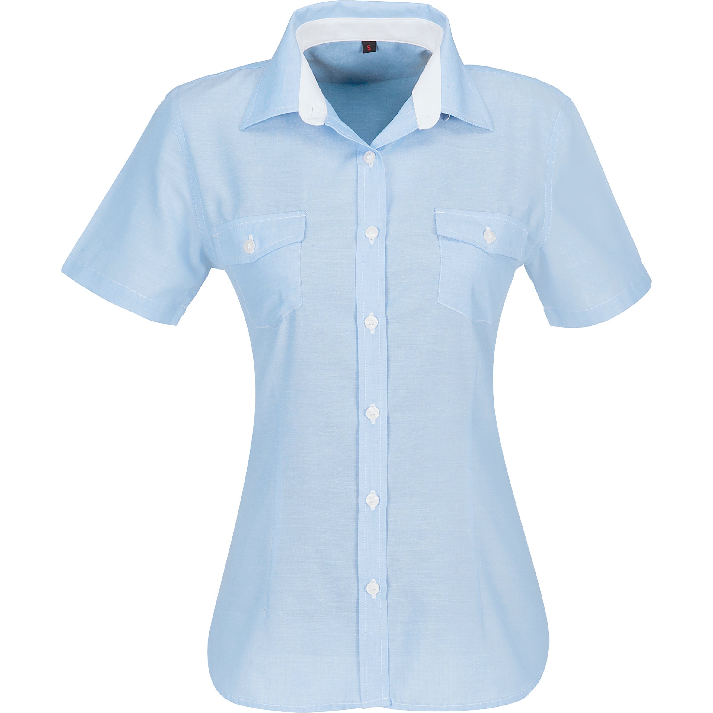 Ladies Short Sleeve Windsor Shirt - Red Only-2XL-Light Blue-LB