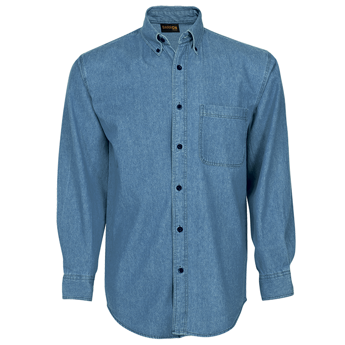 Mens Denim Shirt Long Sleeve  Mid Blue / 3XL / 