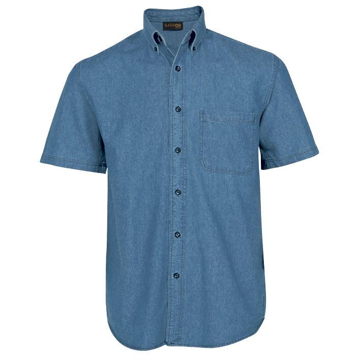 Mens Denim Shirt Short Sleeve Mid Blue / 3XL / Regular - Shirts-Corporate