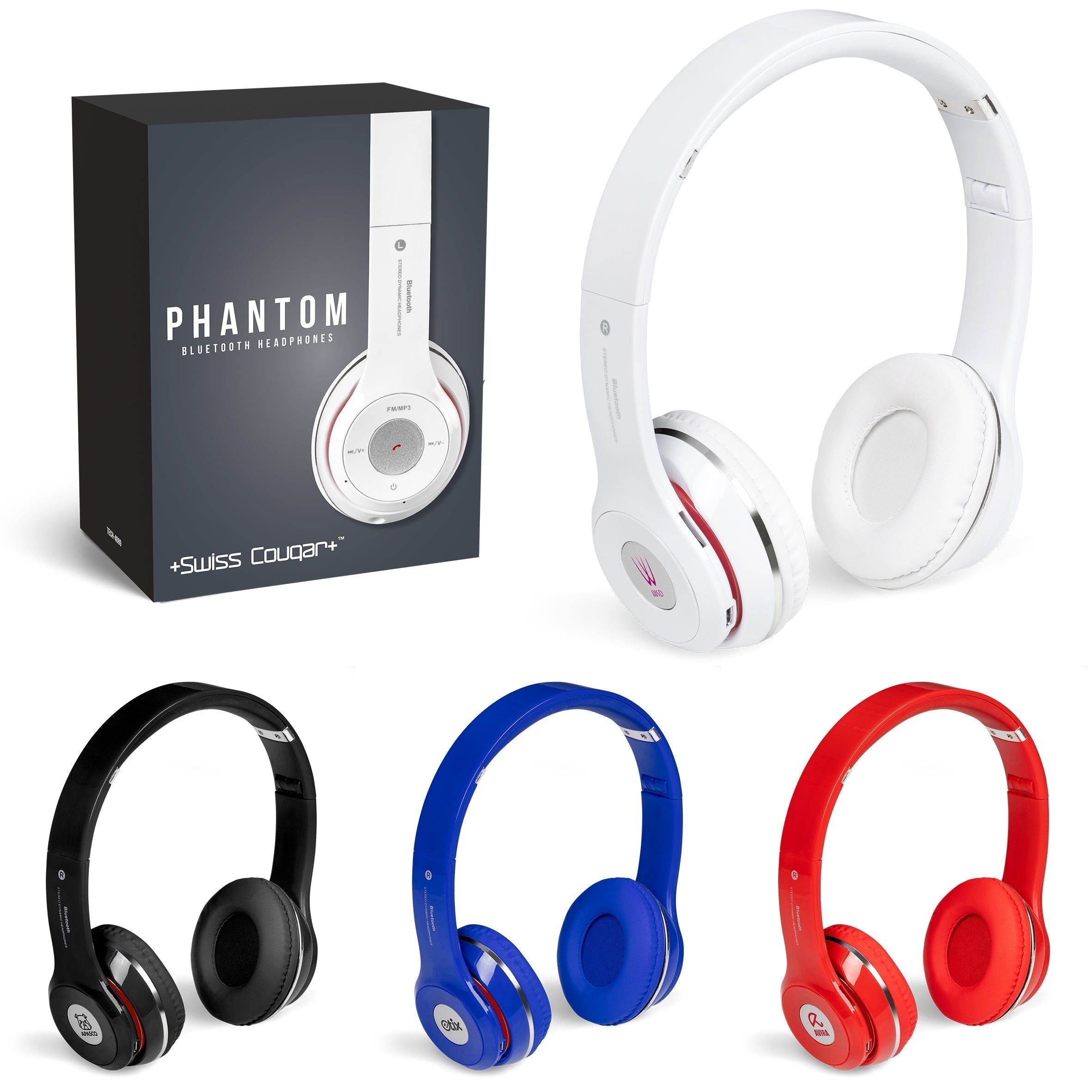 Swiss Cougar Phantom Bluetooth Headphones-Red-R