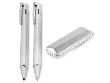 Radial Ball Pen & Clutch Pencil Set-Silver-S