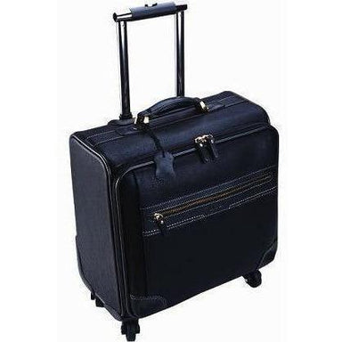 The Spinner Lea 4 Wheel Leather Computer Trolley Case | Black-