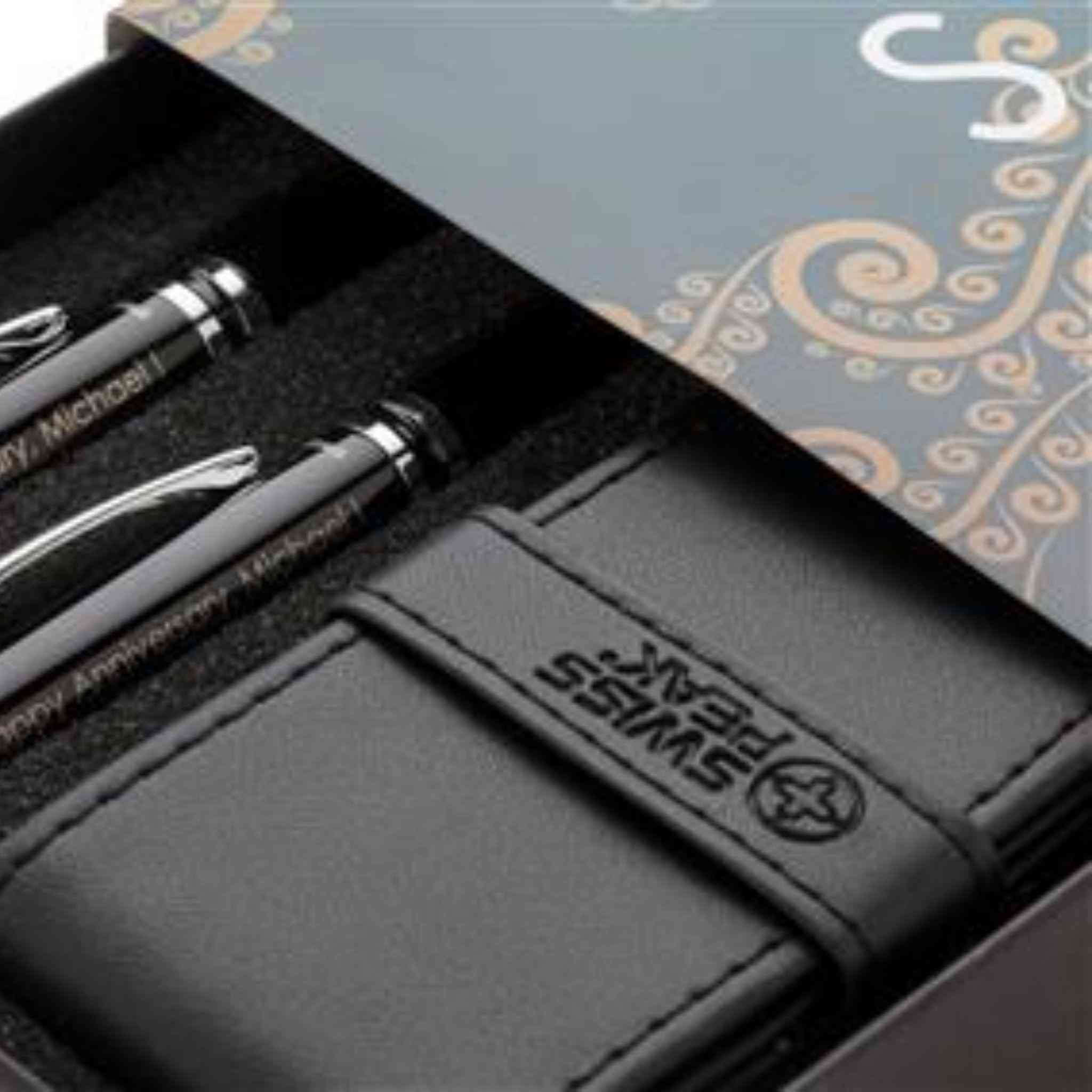 Executive Black and Silver Pen Set showing packaging