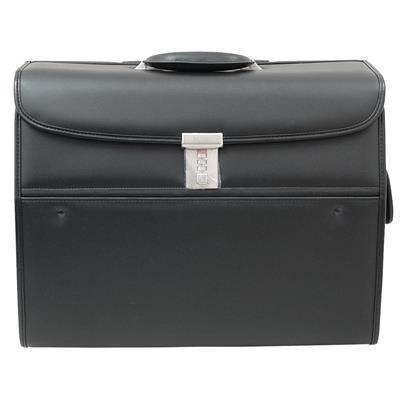 Triton Bonded Leather Pilot Bag On Wheels | Black-Briefcases