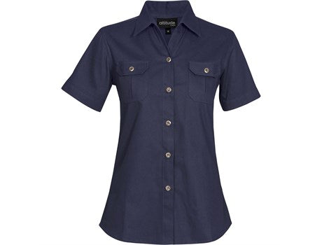 Ladies Short Sleeve Oryx Bush Shirt  - Navy