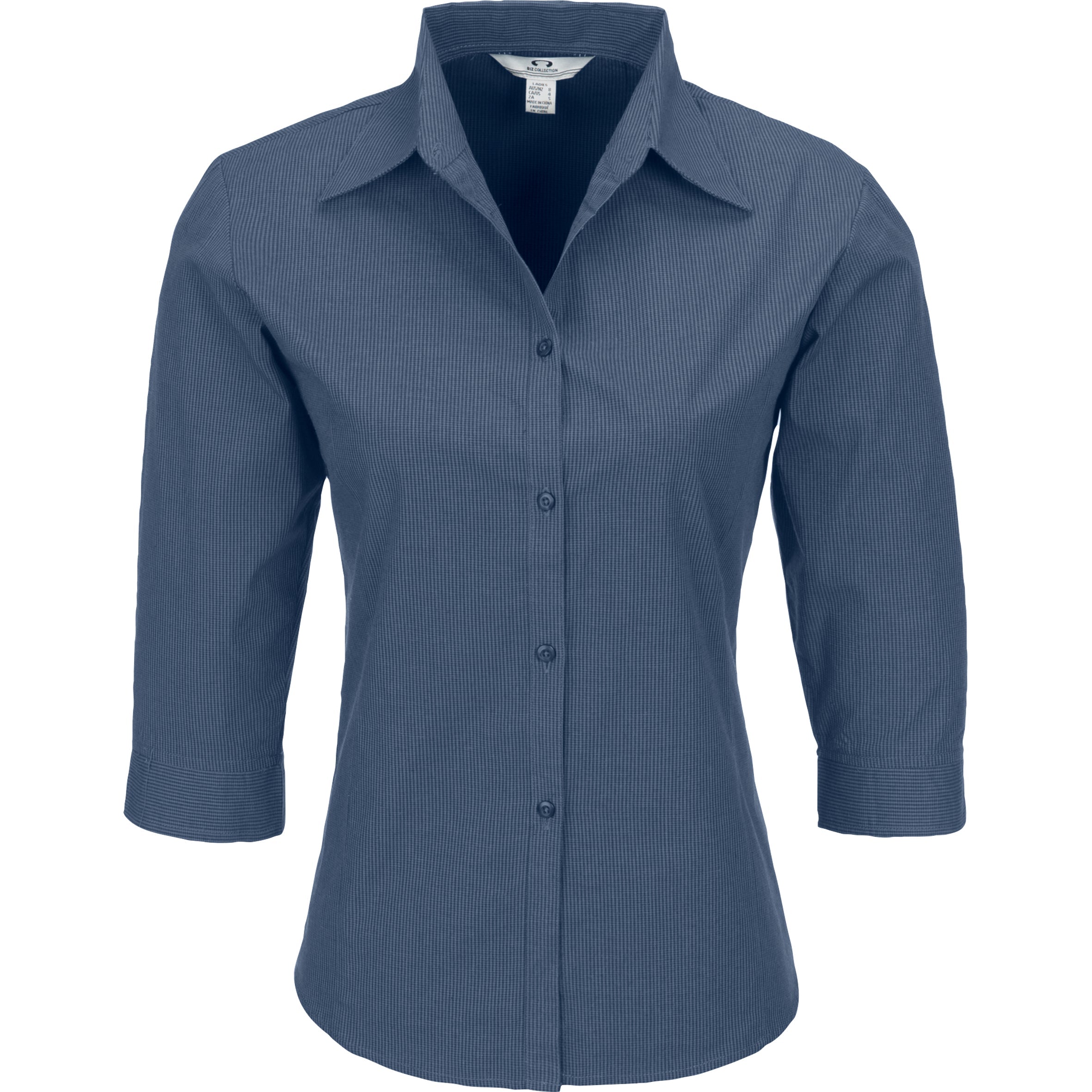 Ladies 3/4 Sleeve Micro Check Shirt-L-Navy-N