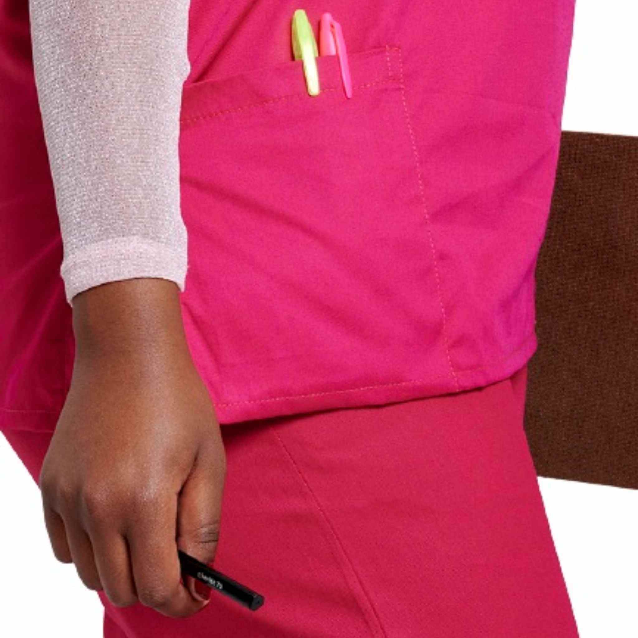 Side View Raspberry Light Scrub Top 