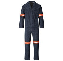 Vintage 100% Cotton Denim Conti Suit - Reflective Arms & Legs - Orange Tape-