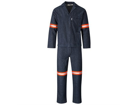 Vintage 100% Cotton Denim Conti Suit - Reflective Arms & Legs - Orange Tape-